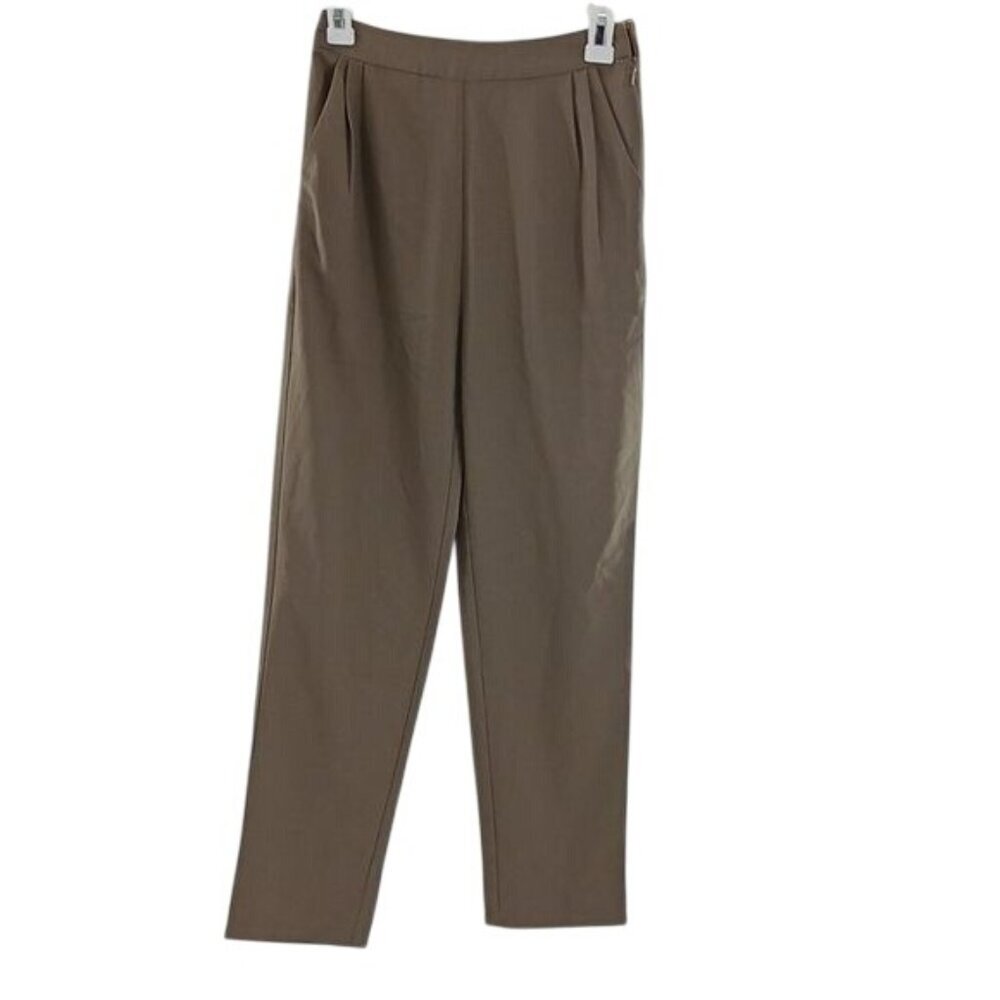 Lulus Womens Taupe Tapered Dress Pants Side Zip Pleated Career Size Small